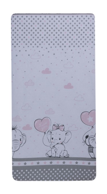 Poza cu Set 2 cearceafuri din bumbac pentru saltea 120x60 cm, Love Elephants Roz, Beberoyal, CF-002-102