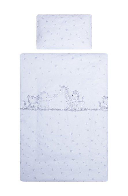 Poza cu Set lenjerie bumbac 3 piese pentru saltea de 120 x 60 cm, Safari Friends alb, Beberoyal, LJ-003-105