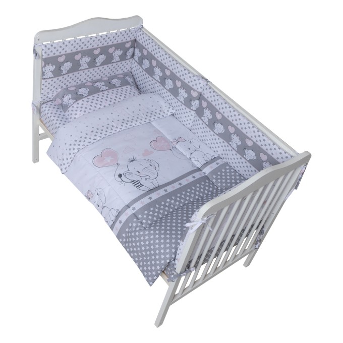 Poza cu Set lenjerie bumbac 3 piese  fete de schimb pentru saltea de 120 x 60 cm, Love Elephants Roz, Beberoyal, LJ-03F-102