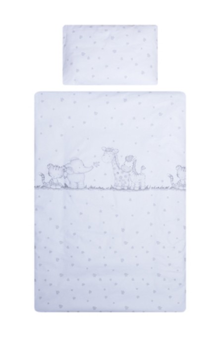 Poza cu Set lenjerie bumbac 3 piese  fete de schimb pentru saltea de 120 x 60 cm, Safari Friends alb, Beberoyal, LJ-03F-105