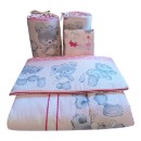 Poza cu Set lenjerie bumbac 5 piese pentru saltea de 120 x 60 cm, ambalata la punga, Bears&Rabbit Roz, Beberoyal, LJ-005-112