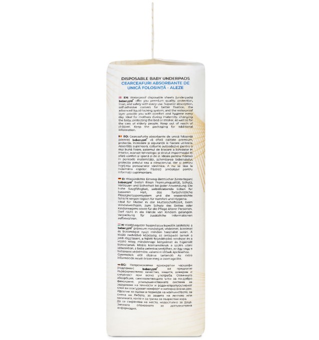 Poza cu Aleze Beberoyal Premium, 60 x 60 cm, 20 Bucăți - Impermeabile, Absorbție 1500ml, Fixare Autoadezivă, 6 straturi, Cod 115/20
