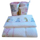 Poza cu Set lenjerie bumbac 5 piese pentru saltea de 120 x 60 cm, ambalata la punga, Hippo&Giraffe Roz, Beberoyal, LJ-005-114