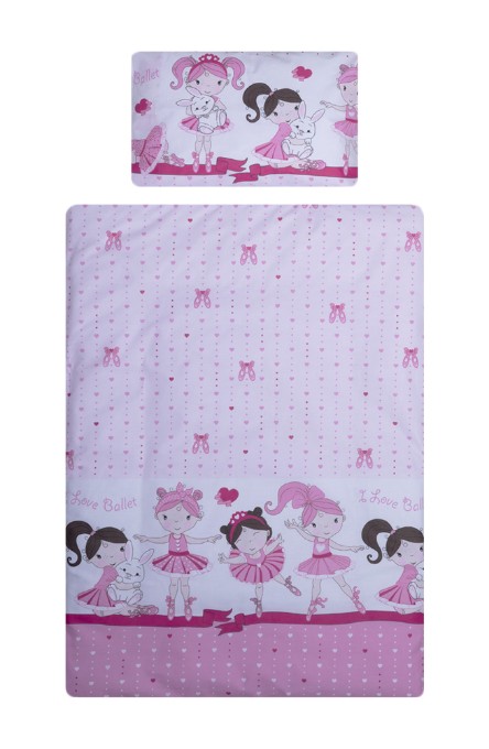 Poza cu Set lenjerie bumbac 5 piese pentru saltea de 120 x 60 cm, ambalata la punga, Dancing Girls Roz, Beberoyal, LJ-005-106