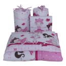 Poza cu Set lenjerie bumbac 5 piese pentru saltea de 120 x 60 cm, ambalata la punga, Dancing Girls Roz, Beberoyal, LJ-005-106