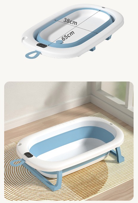 Poza cu Cadita pliabila pentru bebelusi Beberoyal, cu termometru digital si dop de scurgere, Blue, 76cm CD-000-001
