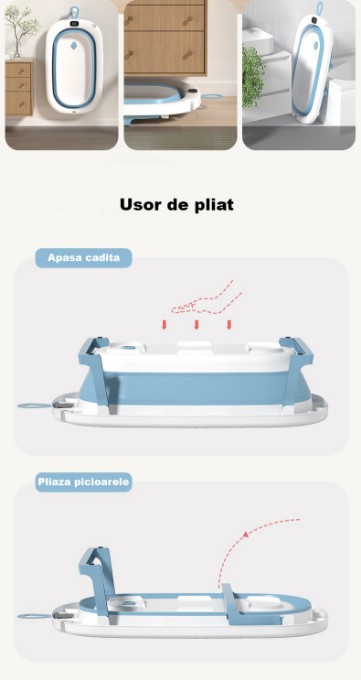 Poza cu Cadita pliabila pentru bebelusi Beberoyal, cu termometru digital si dop de scurgere, Blue, 76cm CD-000-001