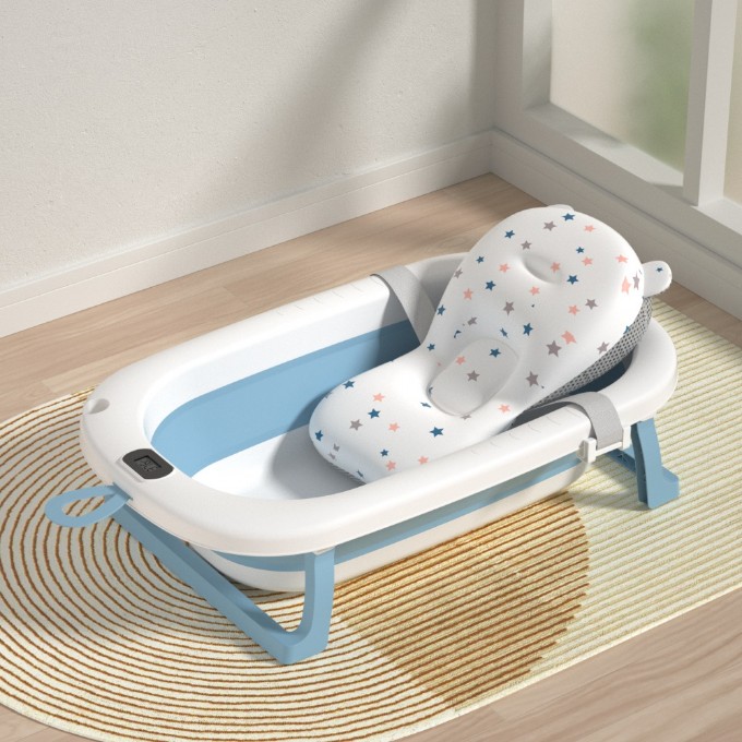 Poza cu Cadita pliabila pentru bebelusi Beberoyal, cu termometru digital si dop de scurgere, Blue, 76cm CD-000-001