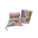 Poza cu Set 2 protectii, aparatoare, bumbac patut copii, bebelusi, beberoyal 180x35 cm, Hippo&Giraffe Roz 114