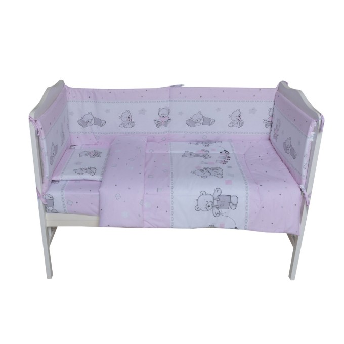 Poza cu Set lenjerie bumbac 7 piese pentru saltea de 120 x 60 cm, Ursuleti, Beberoyal, LJ007P-120-018