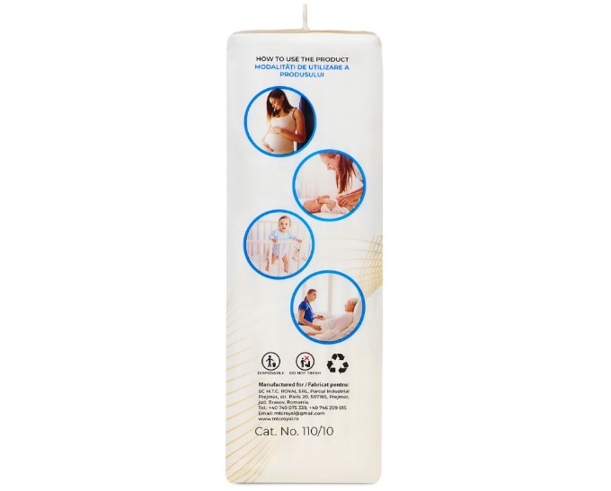 Poza cu Aleze Beberoyal Premium, 60 x 40 cm, 10 Bucăți, - Impermeabile, Absorbție 1050ml, Fixare Autoadezivă, 6 straturi, Cod 110/10