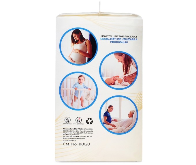 Poza cu Aleze Beberoyal Premium, 60 x 40 cm, 10 Bucăți, - Impermeabile, Absorbție 1050ml, Fixare Autoadezivă, 6 straturi, Cod 110/10