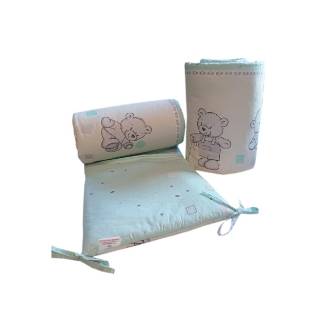 Poza cu Set 2 protectii, aparatoare, bumbac patut copii, bebelusi, beberoyal 180x35 cm, Bears&Toys Turcoaz 111