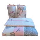 Poza cu Set lenjerie bumbac 5 piese pentru saltea de 120 x 60 cm, ambalata la punga, Elefant&Birds Roz, Beberoyal, LJ-005-104