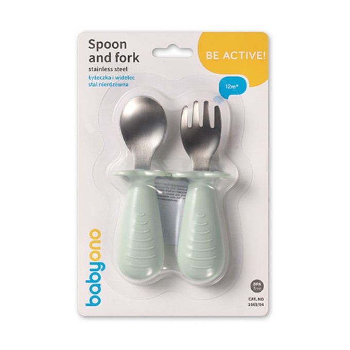 Poza cu Set tacamuri copii, lingurita si furculita inox, verde, Babyono 1665/04