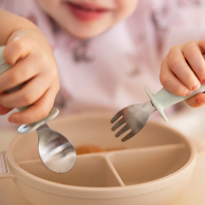 Poza cu Set tacamuri copii, lingurita si furculita inox, albastru, Babyono 1665/01