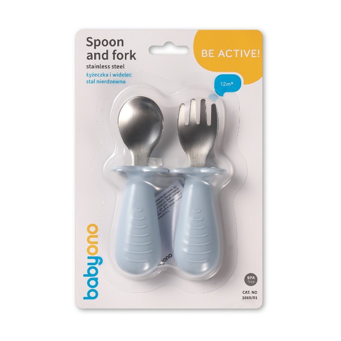 Poza cu Set tacamuri copii, lingurita si furculita inox, albastru, Babyono 1665/01